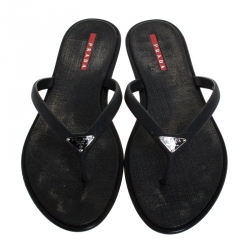 Pre Owned Prada Black Rubber Thong Flats Size 40
