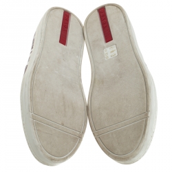 Pre Owned Prada White/Purple Floral Printed Leather Linea Rossa Slip On Sneakers Size 38.5