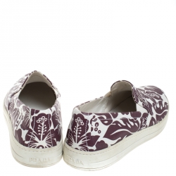 Pre Owned Prada White/Purple Floral Printed Leather Linea Rossa Slip On Sneakers Size 38.5