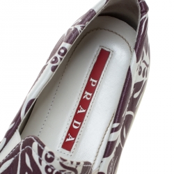 Pre Owned Prada White/Purple Floral Printed Leather Linea Rossa Slip On Sneakers Size 38.5