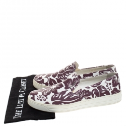 Pre Owned Prada White/Purple Floral Printed Leather Linea Rossa Slip On Sneakers Size 38.5