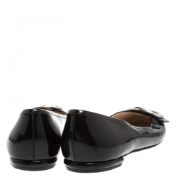 Pre Owned Prada Black Patent Leather Metal Buckle Ballet Flats Size 40