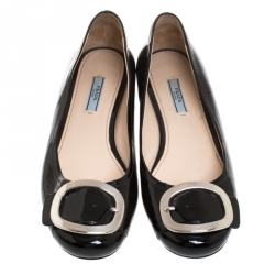 Pre Owned Prada Black Patent Leather Metal Buckle Ballet Flats Size 40