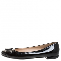 Pre Owned Prada Black Patent Leather Metal Buckle Ballet Flats Size 40