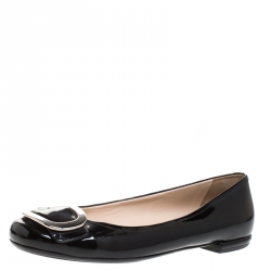 Pre Owned Prada Black Patent Leather Metal Buckle Ballet Flats Size 40
