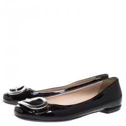 Pre Owned Prada Black Patent Leather Metal Buckle Ballet Flats Size 40