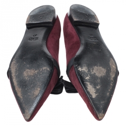 Pre Owned Prada Burgundy Suede Bow Pointed Toe Loafers Size 40