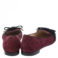 Pre Owned Prada Burgundy Suede Bow Pointed Toe Loafers Size 40