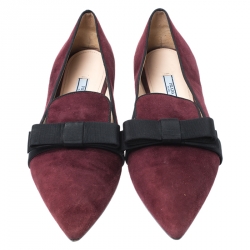 Pre Owned Prada Burgundy Suede Bow Pointed Toe Loafers Size 40