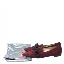 Pre Owned Prada Burgundy Suede Bow Pointed Toe Loafers Size 40