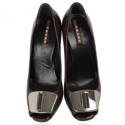 مملوكة مسبقًا Prada Sport Purple Metallic Open Toe Pumps Size 37.5