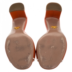 Pre Owned Prada Orange Saffiano Patent Leather Block Heel Slides Size 40