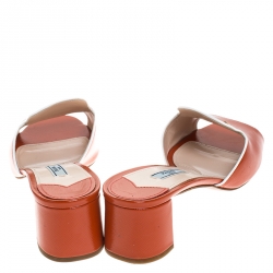 Pre Owned Prada Orange Saffiano Patent Leather Block Heel Slides Size 40