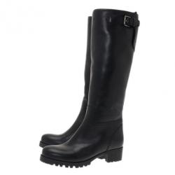 مملوكة مسبقًا حذاء بوت برادا سبورت جلد أسود بسحاب جانبي مقاس 36