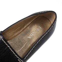 Pre Owned Prada Black Leather Open Toe Platform Espadrilles Size 38