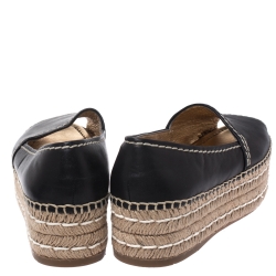 Pre Owned Prada Black Leather Open Toe Platform Espadrilles Size 38