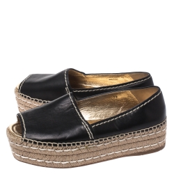 Pre Owned Prada Black Leather Open Toe Platform Espadrilles Size 38