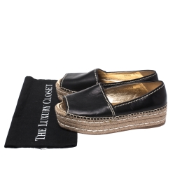 Pre Owned Prada Black Leather Open Toe Platform Espadrilles Size 38
