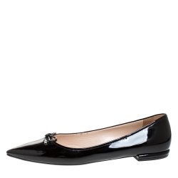 Black Prada Vinyl Bow Flat Shoes Size 38 EU Retail Price 450€