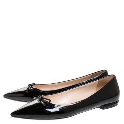 Pre Owned Prada Black Patent Leather Bow Pointed Toe Ballet Flats Size 38
