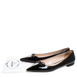 Pre Owned Prada Black Patent Leather Bow Pointed Toe Ballet Flats Size 38