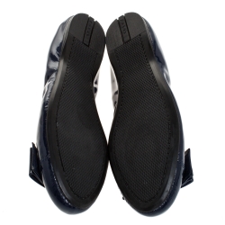 Pre Owned Prada Navy Blue Patent Leather Bow Ballet Flats Size 38.5