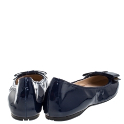 Pre Owned Prada Navy Blue Patent Leather Bow Ballet Flats Size 38.5