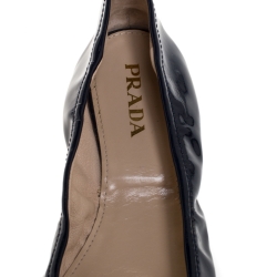 Pre Owned Prada Navy Blue Patent Leather Bow Ballet Flats Size 38.5