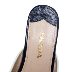 Pre Owned Prada Navy Blue Patent Leather Peep Toe Platform Wedge Slides Size 37.5