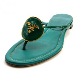 مملوكة مسبقًا Prada Turquoise Thong Flat Sandals Size 38