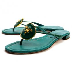 مملوكة مسبقًا Prada Turquoise Thong Flat Sandals Size 38