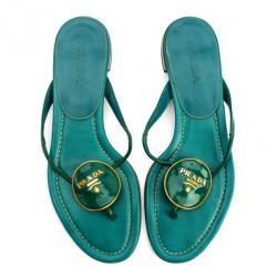 مملوكة مسبقًا Prada Turquoise Thong Flat Sandals Size 38