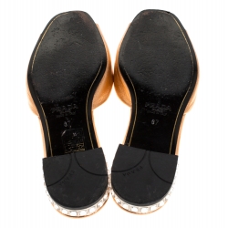 Pre Owned Prada Metallic Bronze Leather Studded Bow Open Toe Flat Slides Size 37