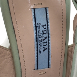 Pre Owned Prada Green Patent Leather Platform Ankle Strap Sandals Size 39