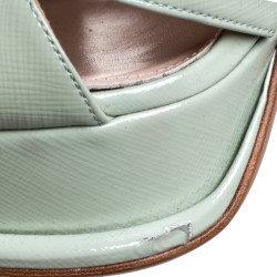 Pre Owned Prada Green Patent Leather Platform Ankle Strap Sandals Size 39