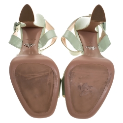 Pre Owned Prada Green Patent Leather Platform Ankle Strap Sandals Size 39