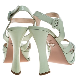 Pre Owned Prada Green Patent Leather Platform Ankle Strap Sandals Size 39