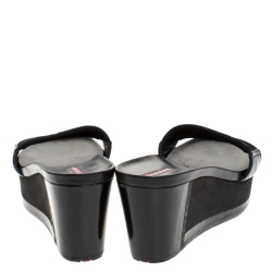 Prada Sport Black Canvas and Leather Wedge Slides Size 38.5