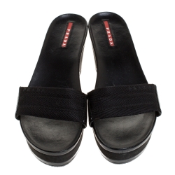 Prada Sport Black Canvas and Leather Wedge Slides Size 38.5