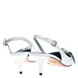 Pre Owned Prada White Patent Leather Bow Pointed Pointed Toe Slingback Sandals Size 39