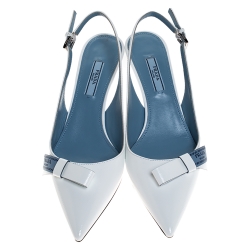 Pre Owned Prada White Patent Leather Bow Pointed Pointed Toe Slingback Sandals Size 39