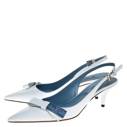 Pre Owned Prada White Patent Leather Bow Pointed Pointed Toe Slingback Sandals Size 39
