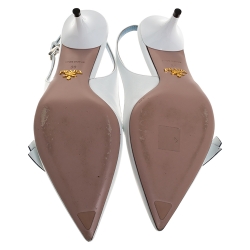 Pre Owned Prada White Patent Leather Bow Pointed Pointed Toe Slingback Sandals Size 39
