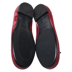 Pre Owned Prada Red Patent Leather Bow Round Toe Ballet Flats Size 39.5
