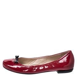 Pre Owned Prada Red Patent Leather Bow Round Toe Ballet Flats Size 39.5