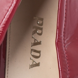 Pre Owned Prada Red Patent Leather Bow Round Toe Ballet Flats Size 39.5