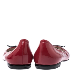 Pre Owned Prada Red Patent Leather Bow Round Toe Ballet Flats Size 39.5