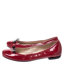 Pre Owned Prada Red Patent Leather Bow Round Toe Ballet Flats Size 39.5