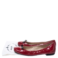 Pre Owned Prada Red Patent Leather Bow Round Toe Ballet Flats Size 39.5
