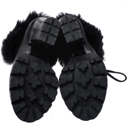 Pre Owned Prada Black Fur Ankle Lace Up Platform Boots Size 37